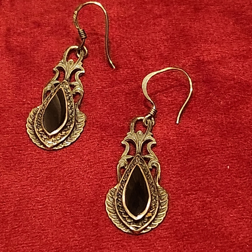 Vintage Sterling Silver Onyx Earrings